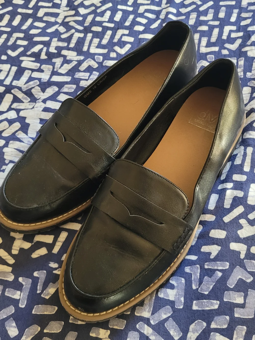 NWOT, Dolce Vita Black Leather Penny Loafers with Tan Trim, SIZE 10 WOMEN'S